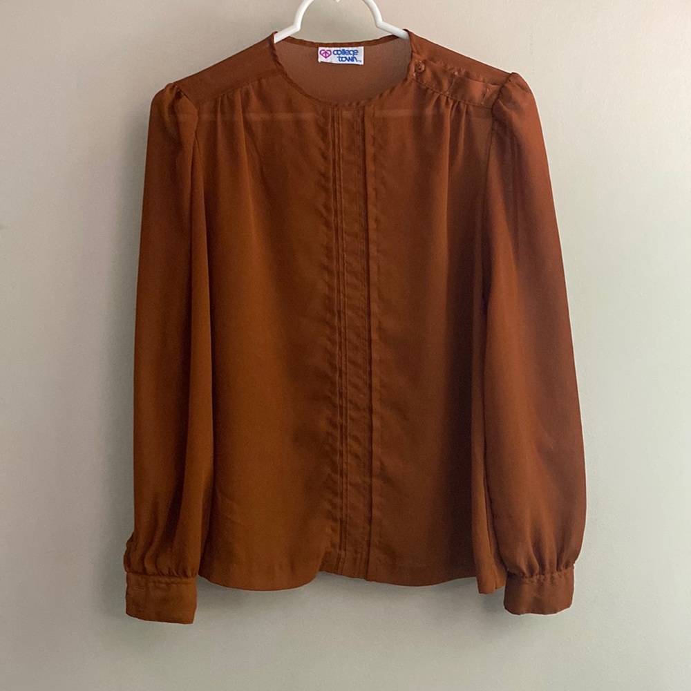 Vintage womens rust chiffon blouse